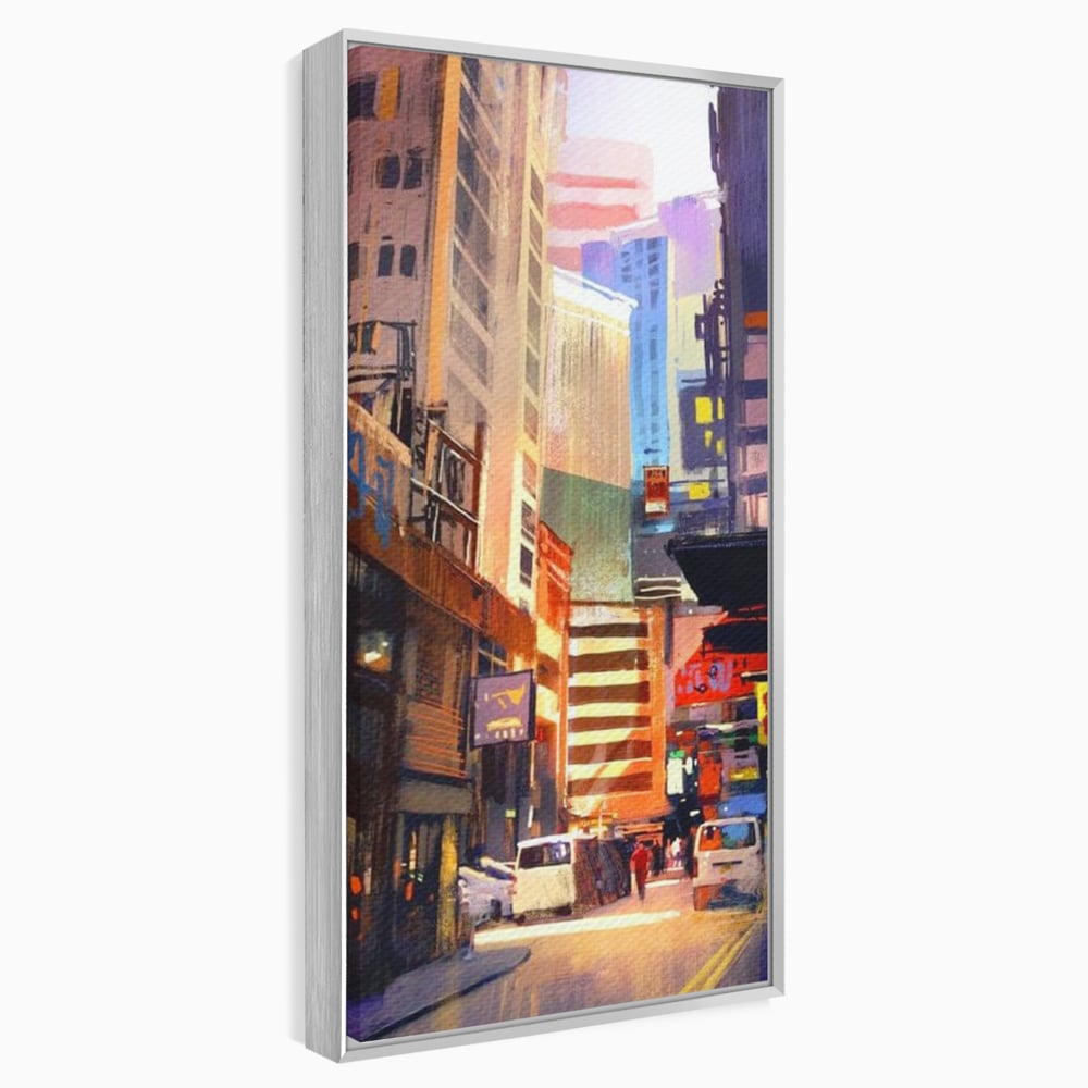 Tablou canvas cu pictura digitala cu strazi inguste, in rama de aluminiu argintiu